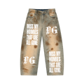 FOREVER G MISS MY HOMIES THAT ARE ALL GONE ALL OVER PRINT VINTAGE BARREL BAGGY JEANS